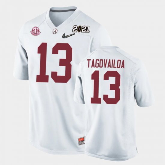 #13 Tua Tagovailoa 2021 National Championship Alabama Replica Youth White Jersey 446838-691